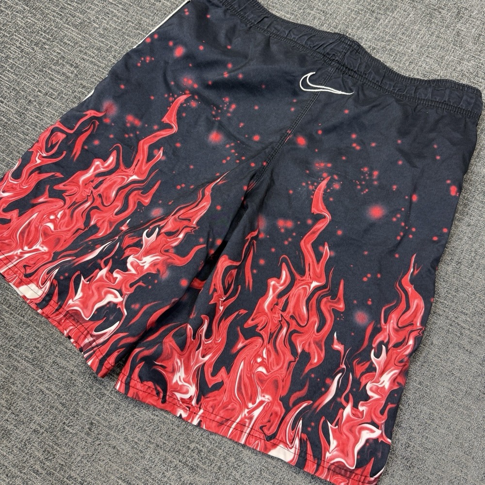 Nike Board Shorts Mens Large Black Red Flames‎ Swim Trunks Y2K